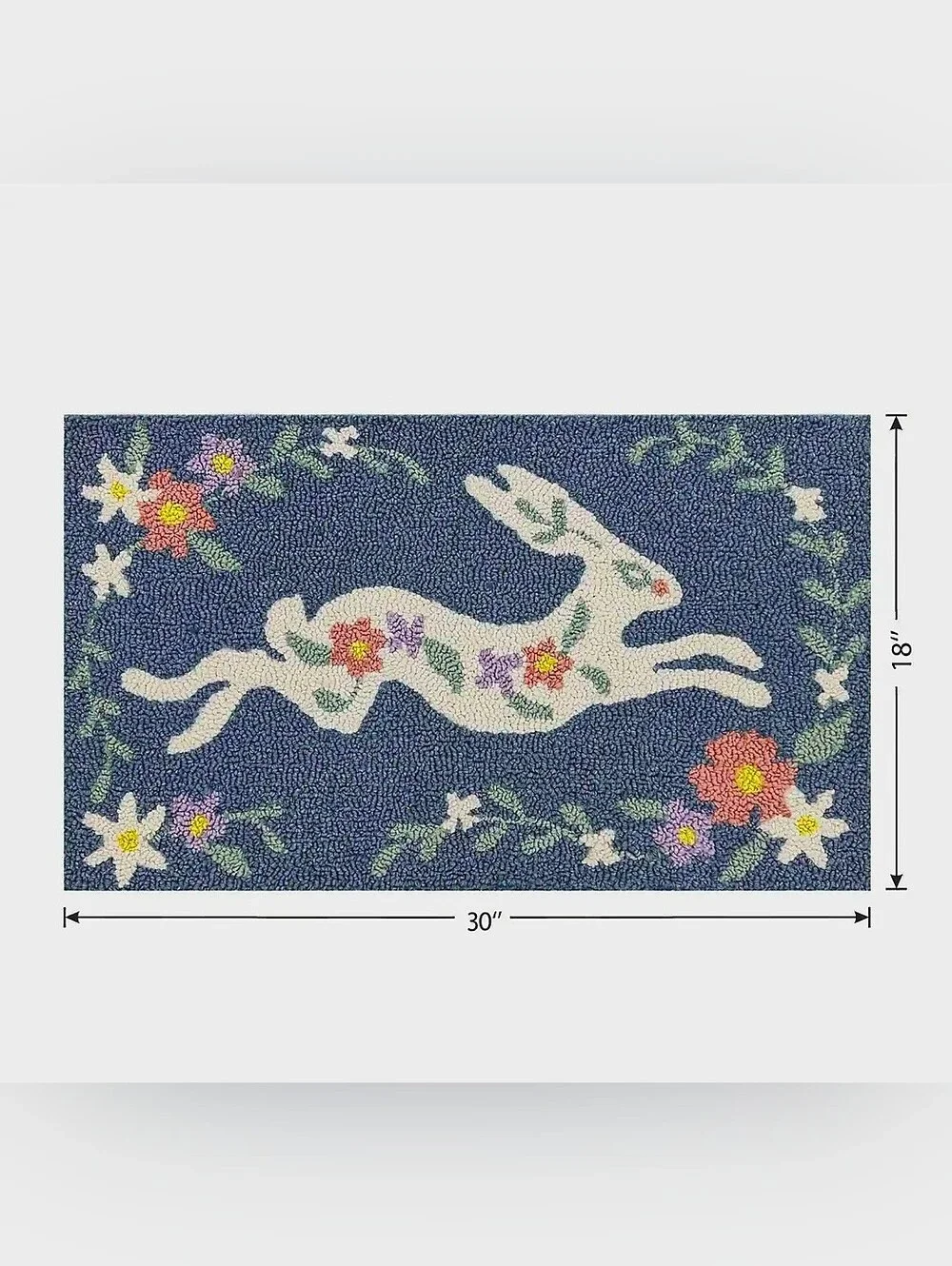 New Floral Leaping Easter Bunny Hook Accent Rug, 18x30, Home decor accent